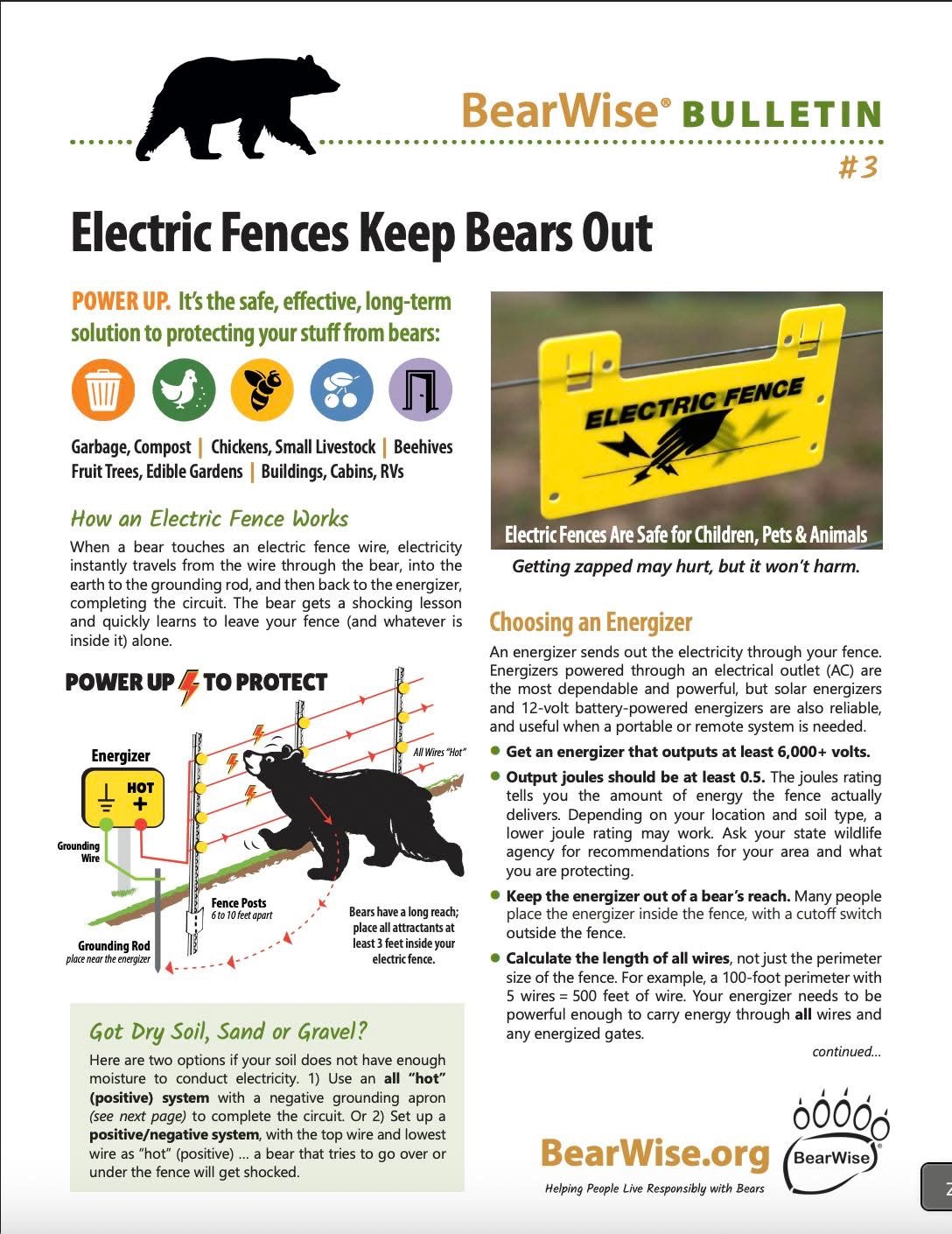 BearWise Bulletin #3 — Electric Fences Keep Bears Out page 1
