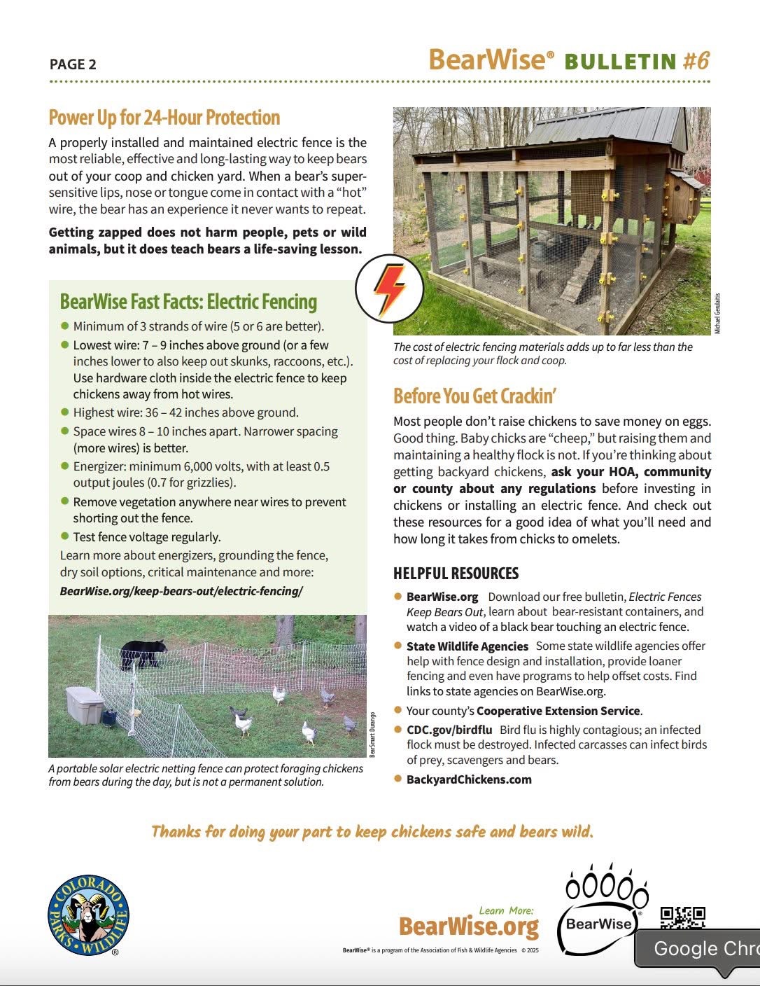 BearWise Bulletin #6 — Raising Chickens in Bear Country page 2