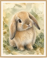 Fine art watercolor portrait of Pip, a tan lop-eared rabbit