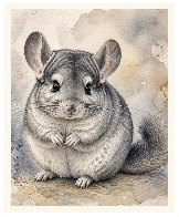 Fine art watercolor portrait of Hazel, a gray chinchilla