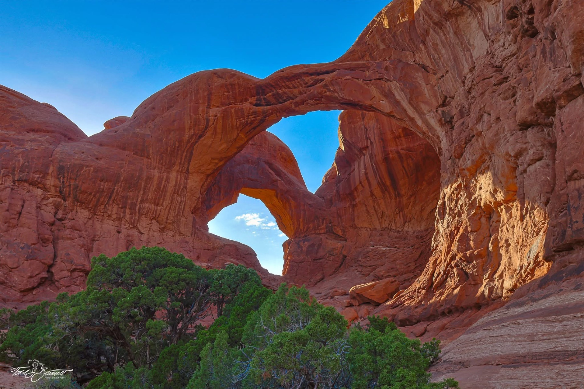 Fine-art landscape photograph of a red-rock double arch by Todd Bennett Photography.