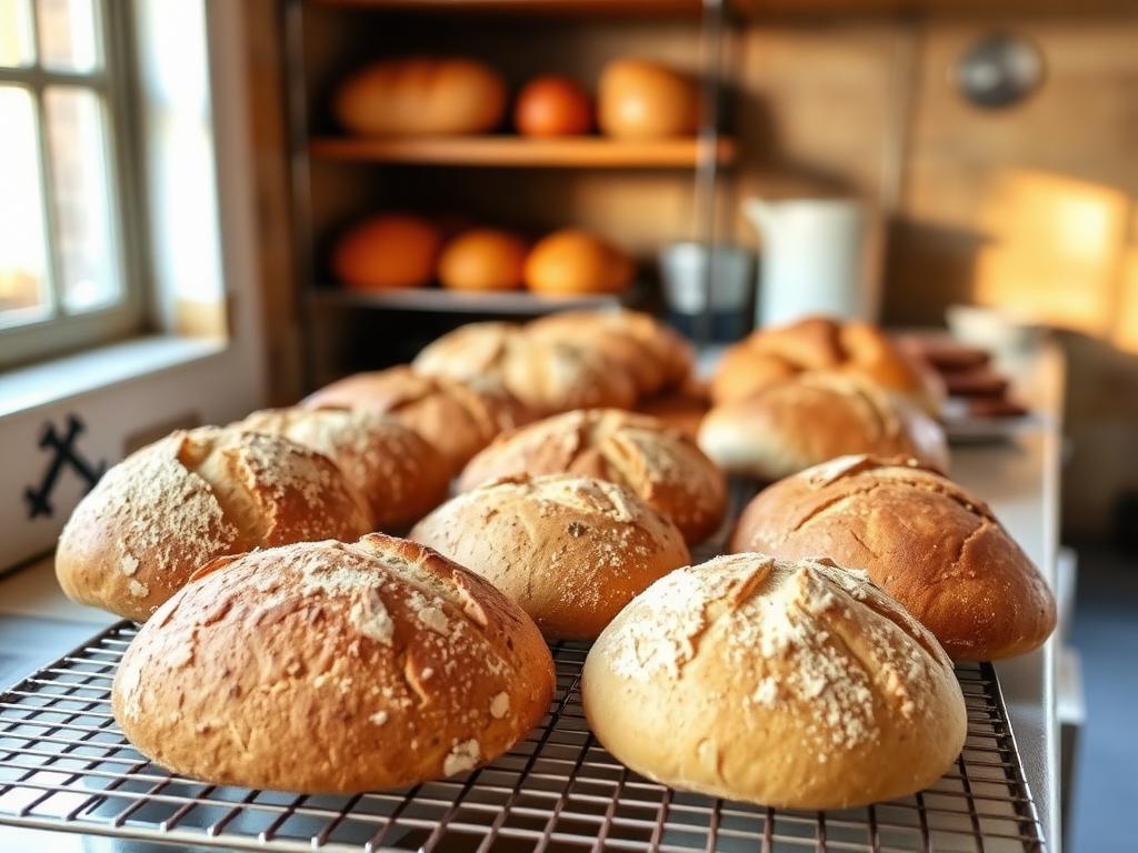 The Gluten Free Place — Fresh gluten-free bread loaves and rolls cooling on a rack