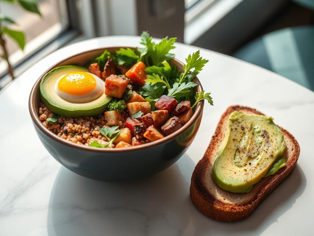 First Watch — Breakfast quinoa bowl with avocado and a slice of avocado toast