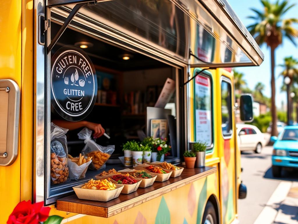 The Little Pink Truck — Food truck window serving fresh gluten-free plates