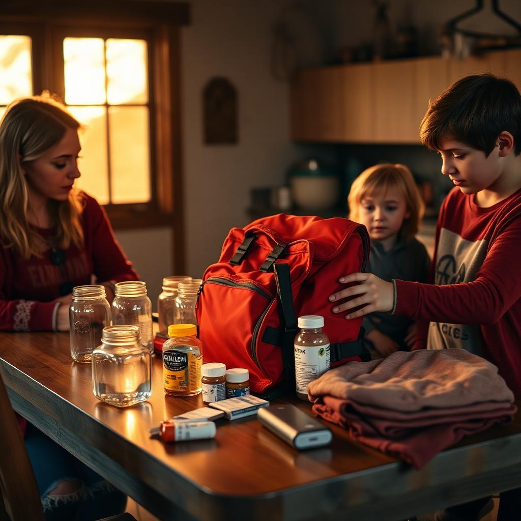 Western Slope family packing an emergency backpack at golden hour
