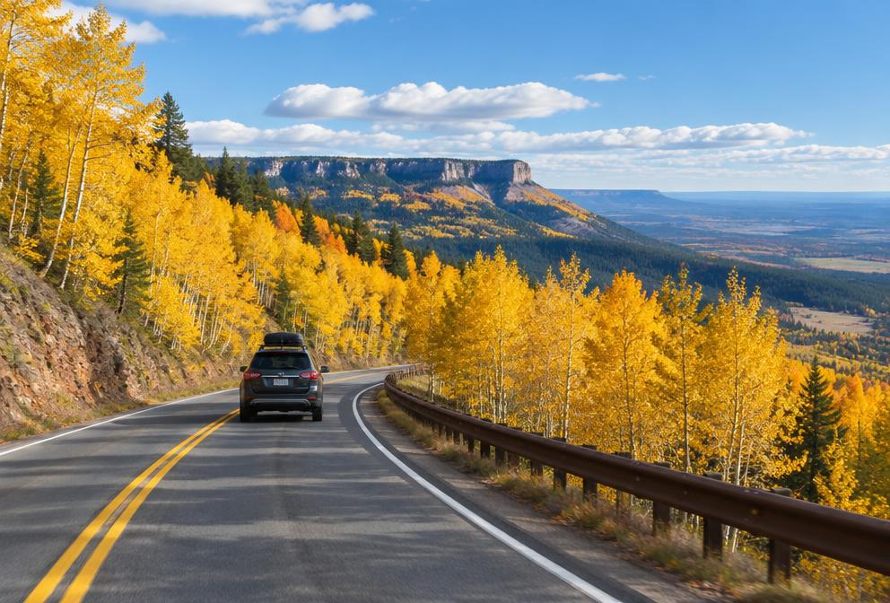 Scenic drive through golden aspens